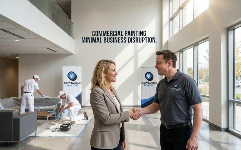 Commercial painting in progress with minimal business disruption