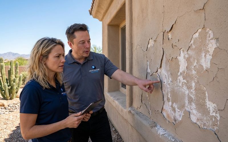 Damaged stucco showing what happens when painting without proper repair