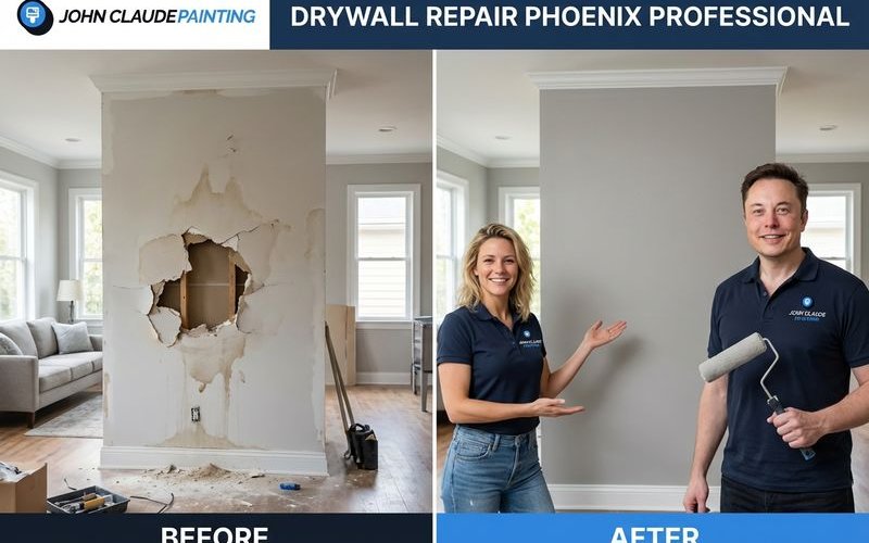 Drywall hole repair before and after