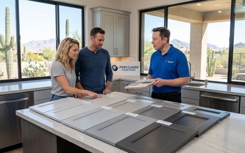 Gray cabinet colors from light to dark showing Chelsea Gray and Dovetail