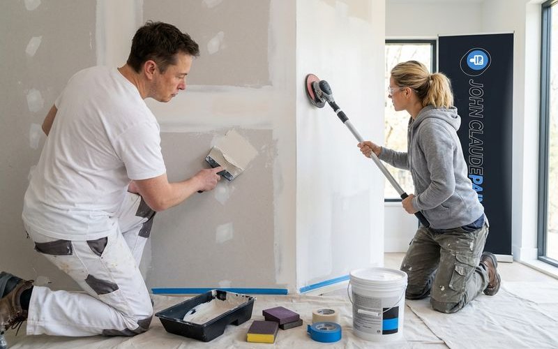 Professional painter doing proper wall preparation before painting