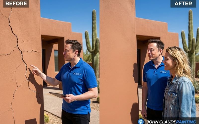 Stucco repair on Phoenix home showing crack filling
