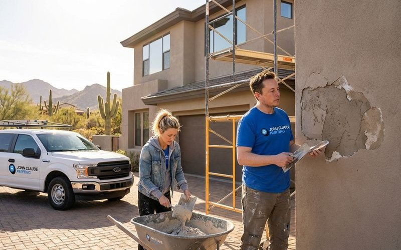 Stucco repair before exterior painting on Arizona home