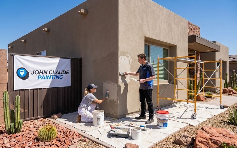 Arizona home stucco repair before exterior painting showing crack treatment