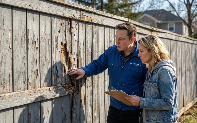 Close-up of weathered fence showing gray wood and checking