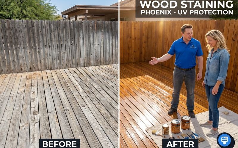 Wood staining in Phoenix restores and protects fences decks pergolas from Arizona sun